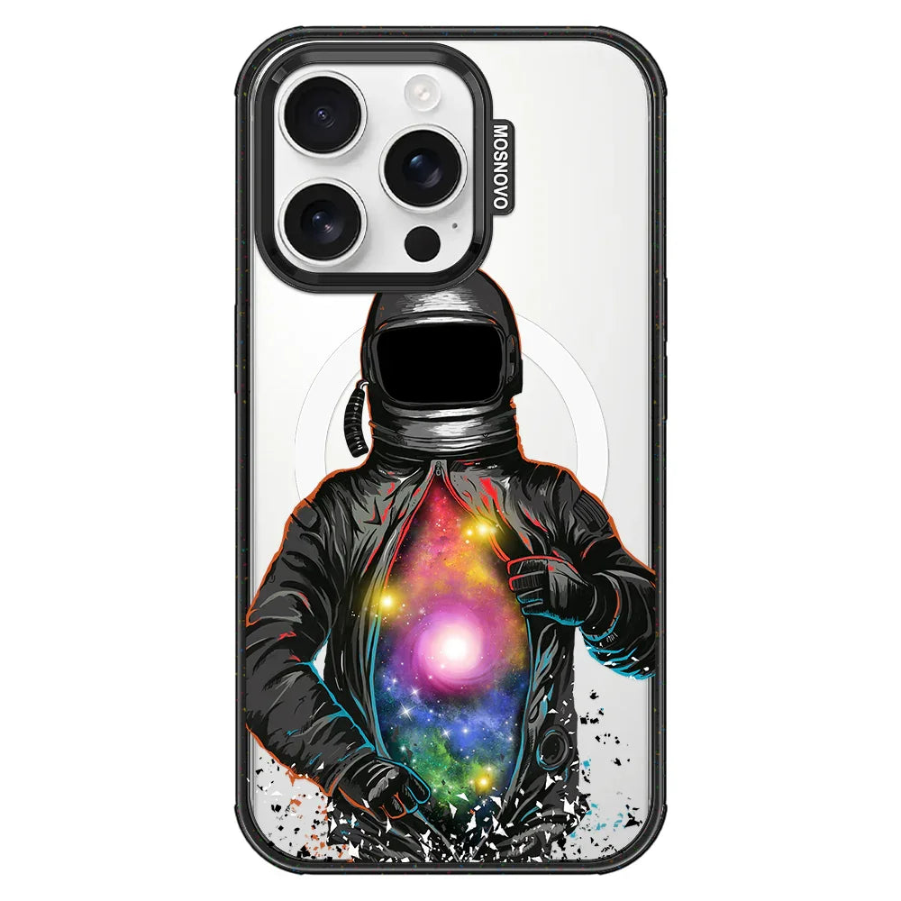 Mystery Astronaut Phone Case - iPhone 16 Pro Case Clear Black ShockStone With MagSafe