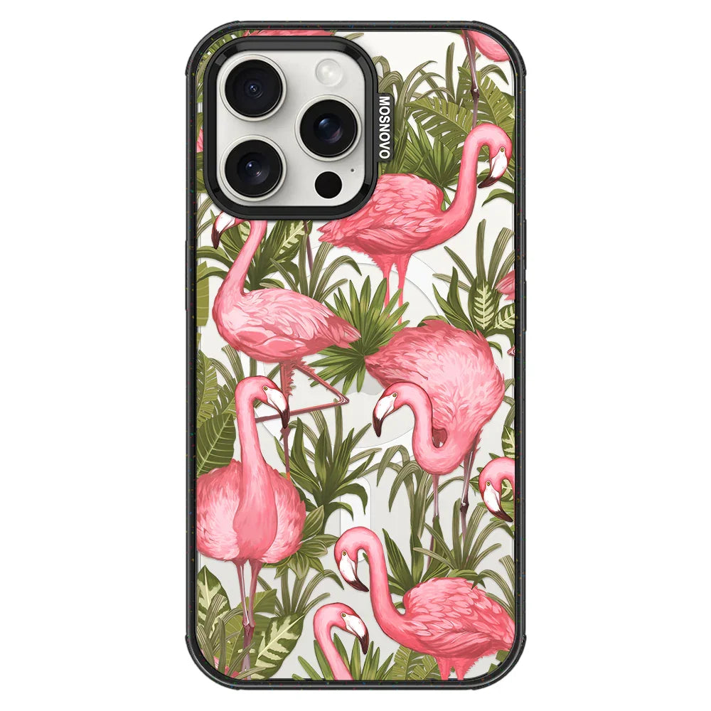 Flamingo Art Phone Case - iPhone 15 Pro Max Case Clear Black ShockStone With MagSafe