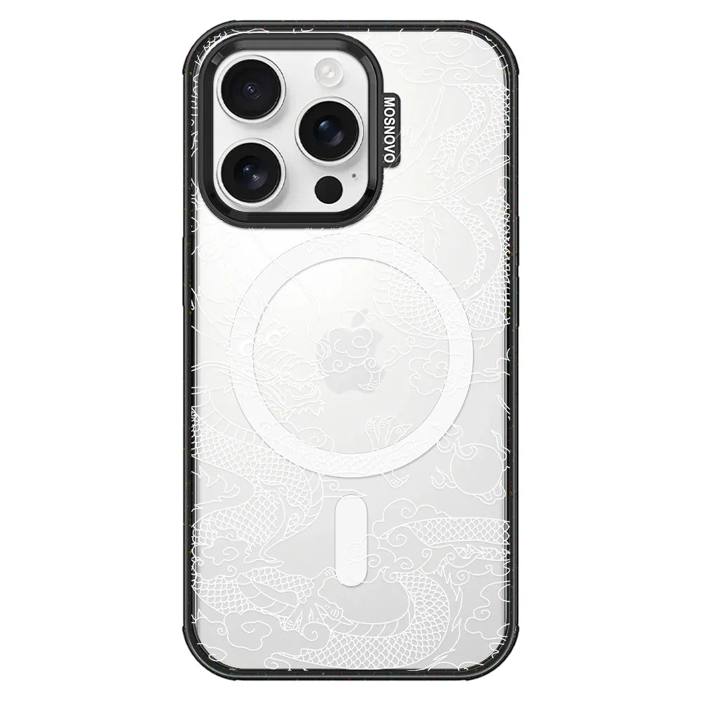 White Dragon Phone Case - iPhone 16 Pro Case Clear Black ShockStone With MagSafe