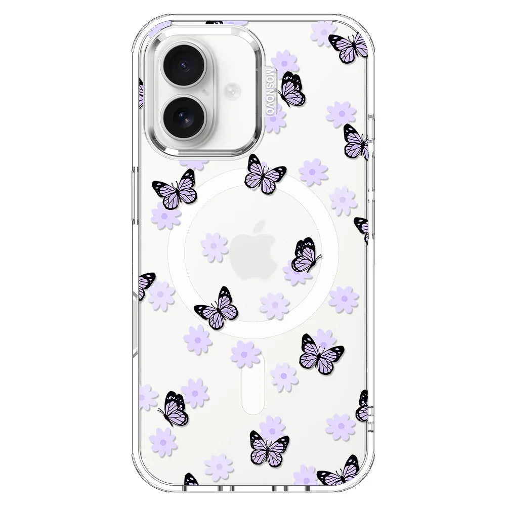 Lilac Butterfly Phone Case - iPhone 16 Case Clear With MagSafe