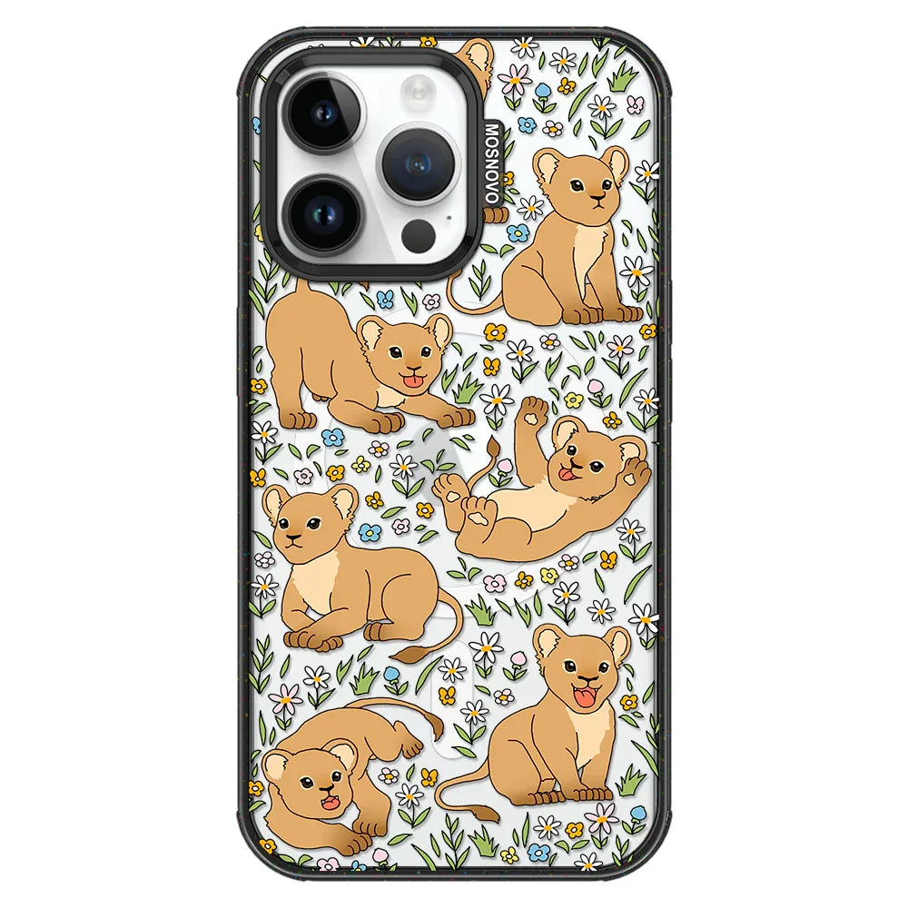 Cute Lion Phone Case - iPhone 14 Pro Max Case Clear Black ShockStone With MagSafe