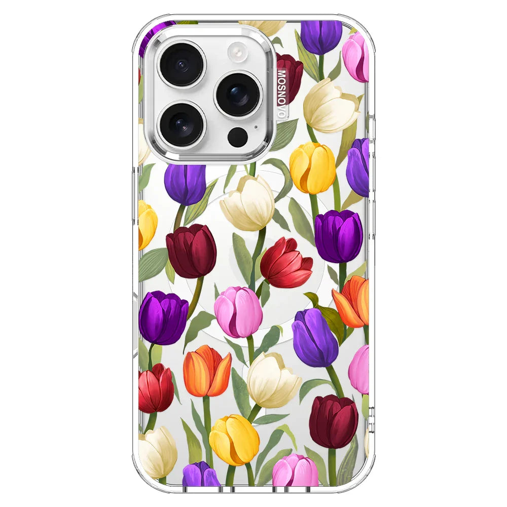 Colorful Tulips Phone Case - iPhone 16 Pro Case Clear With MagSafe