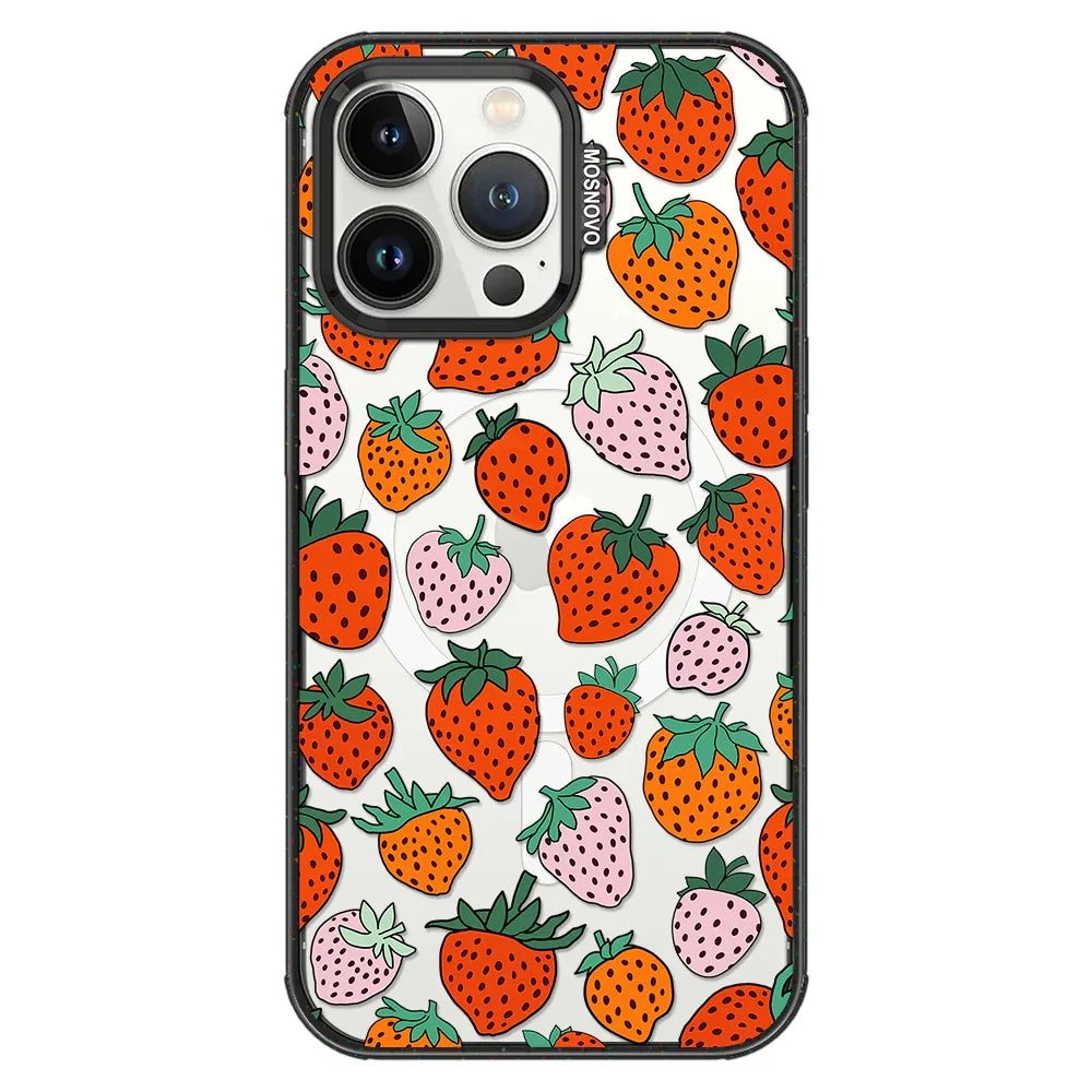 Cute Strawberry Phone Case - iPhone 13 Pro Case Clear Black ShockStone With MagSafe