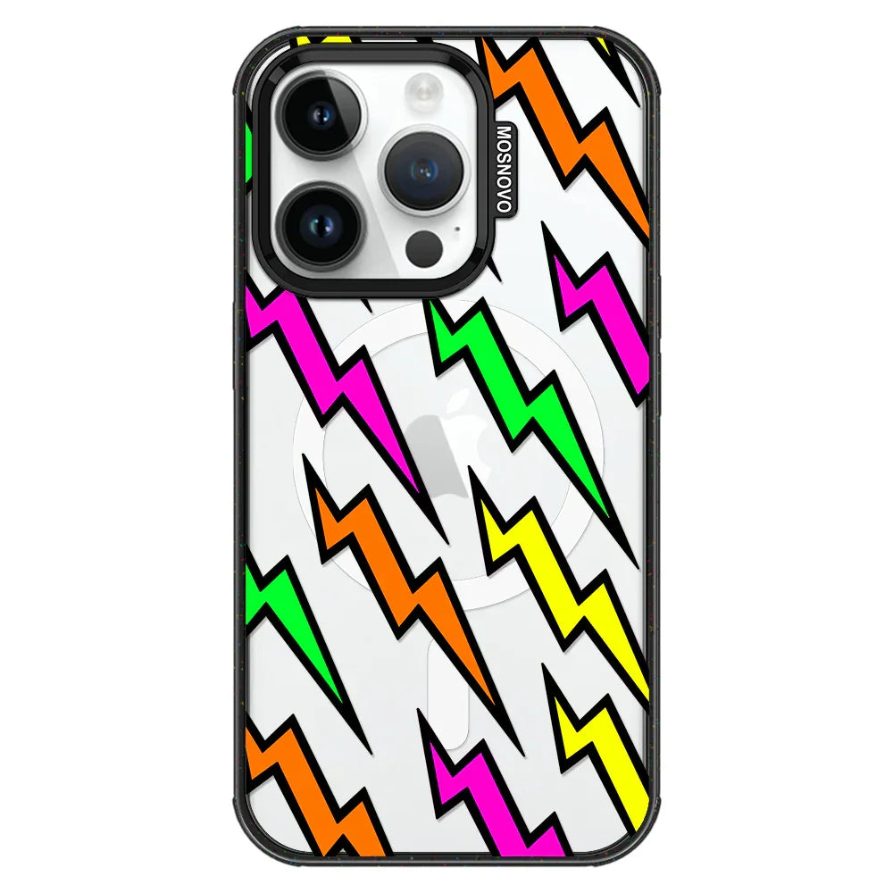 Colorful Lightning Phone Case - iPhone 14 Pro Case Clear Black ShockStone With MagSafe
