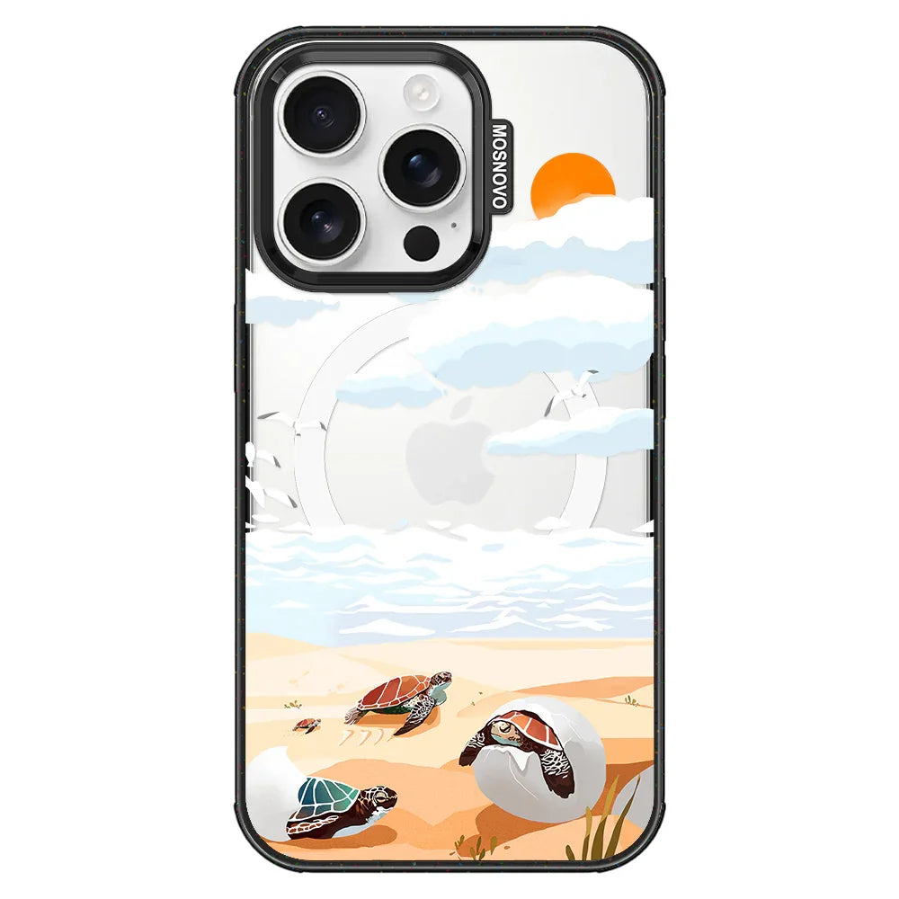 Baby Sea Turtle Phone Case - iPhone 16 Pro Case Clear Black ShockStone With MagSafe