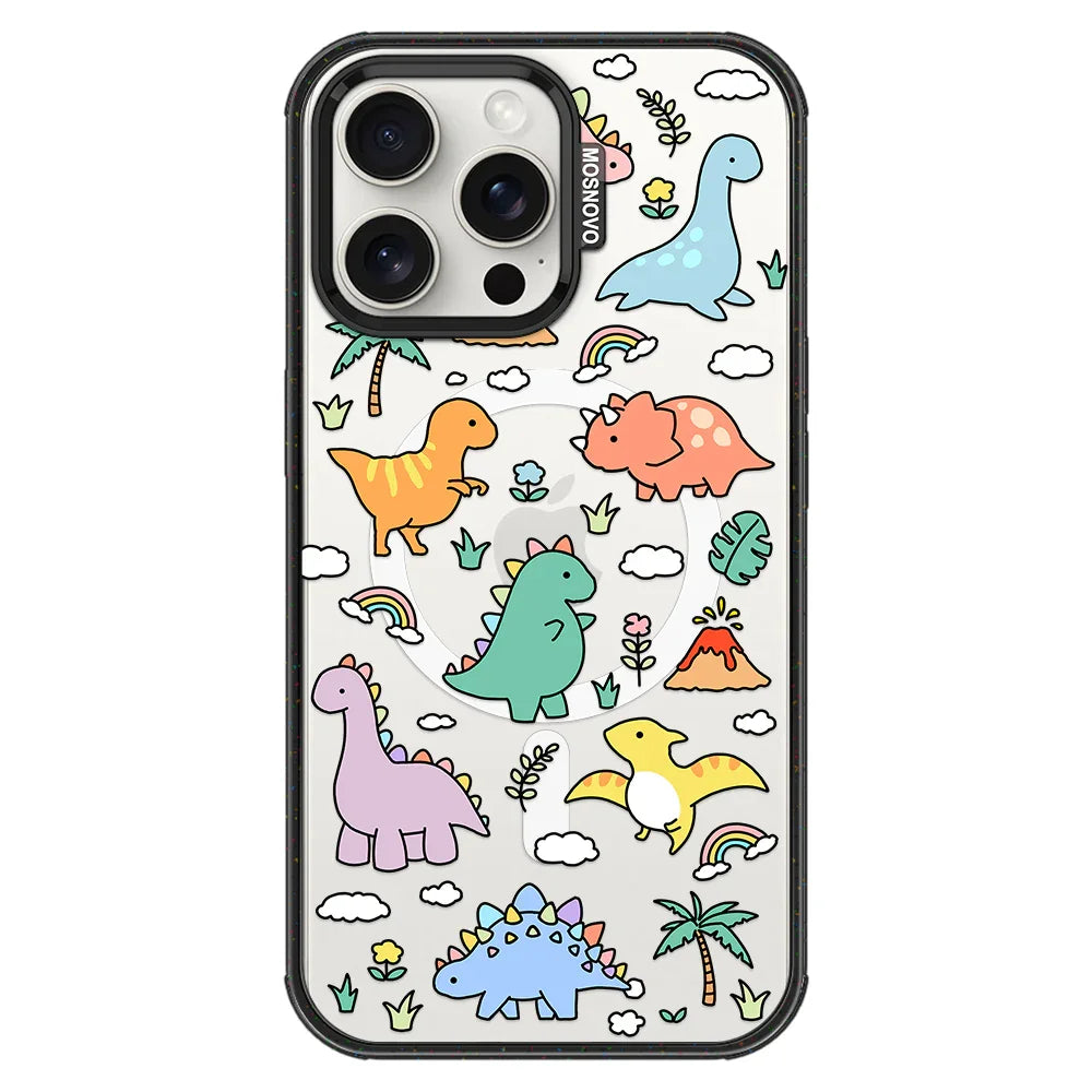 Dinosaur Land Phone Case - iPhone 15 Pro Max Case Clear Black ShockStone With MagSafe