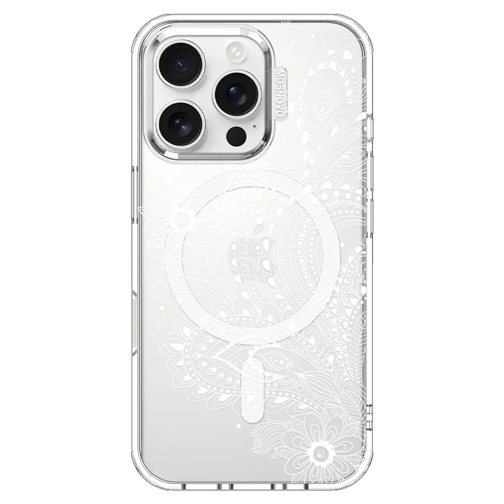 Aesthetic Flower Henna Phone Case - iPhone 16 Pro Case Clear With MagSafe