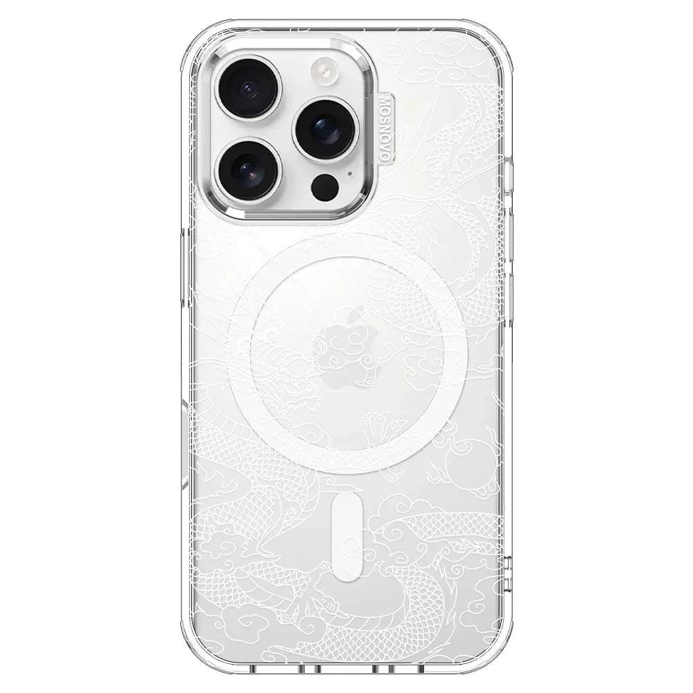 White Dragon Phone Case - iPhone 16 Pro Case Clear With MagSafe