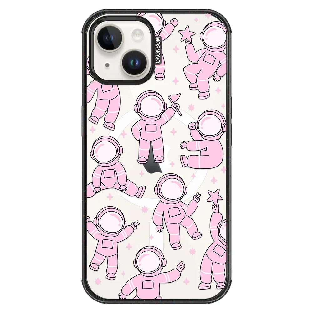 Pink Astronaut Phone Case - iPhone 13 Case Clear Black ShockStone With MagSafe