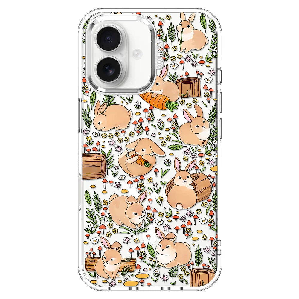 Cute Bunny Garden Phone Case - iPhone 16 Case Clear With MagSafe