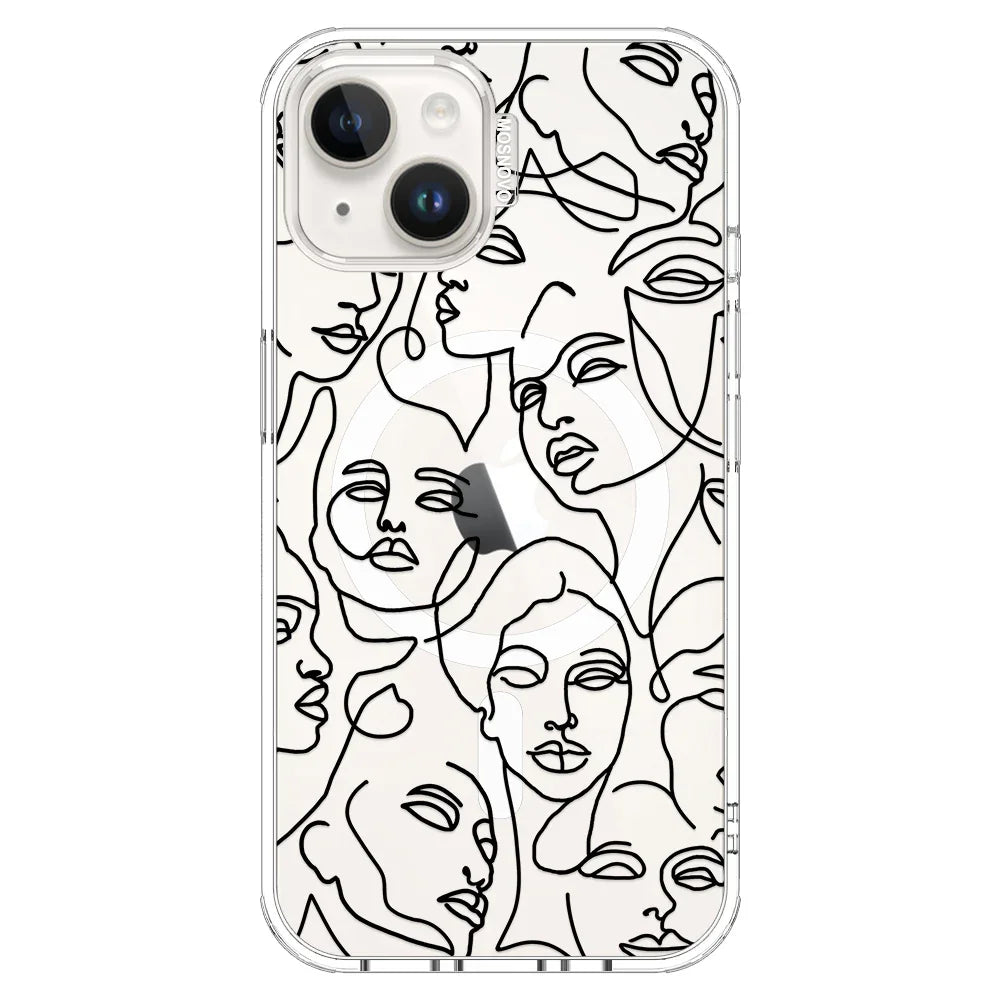 Abstract Face Line Art Phone Case - iPhone 14 Plus Case Clear With MagSafe