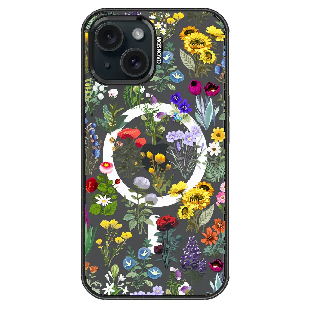 Wildflowers Phone Case - iPhone 15 Plus Case Clear Black ShockStone With MagSafe