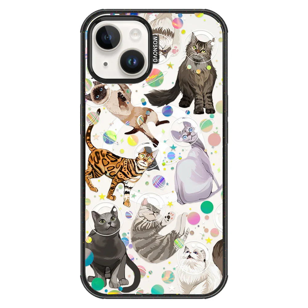 Space Cat Phone Case - iPhone 14 Case Clear Black ShockStone With MagSafe