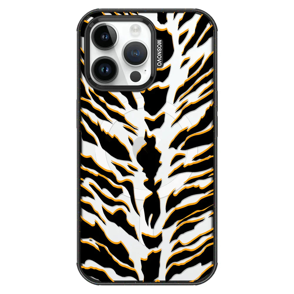 Tiger Print Phone Case - iPhone 14 Pro Max Case Clear Black ShockStone With MagSafe