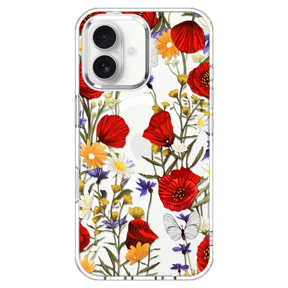 Poppy Floral Phone Case - iPhone 16 Plus Case Clear With MagSafe