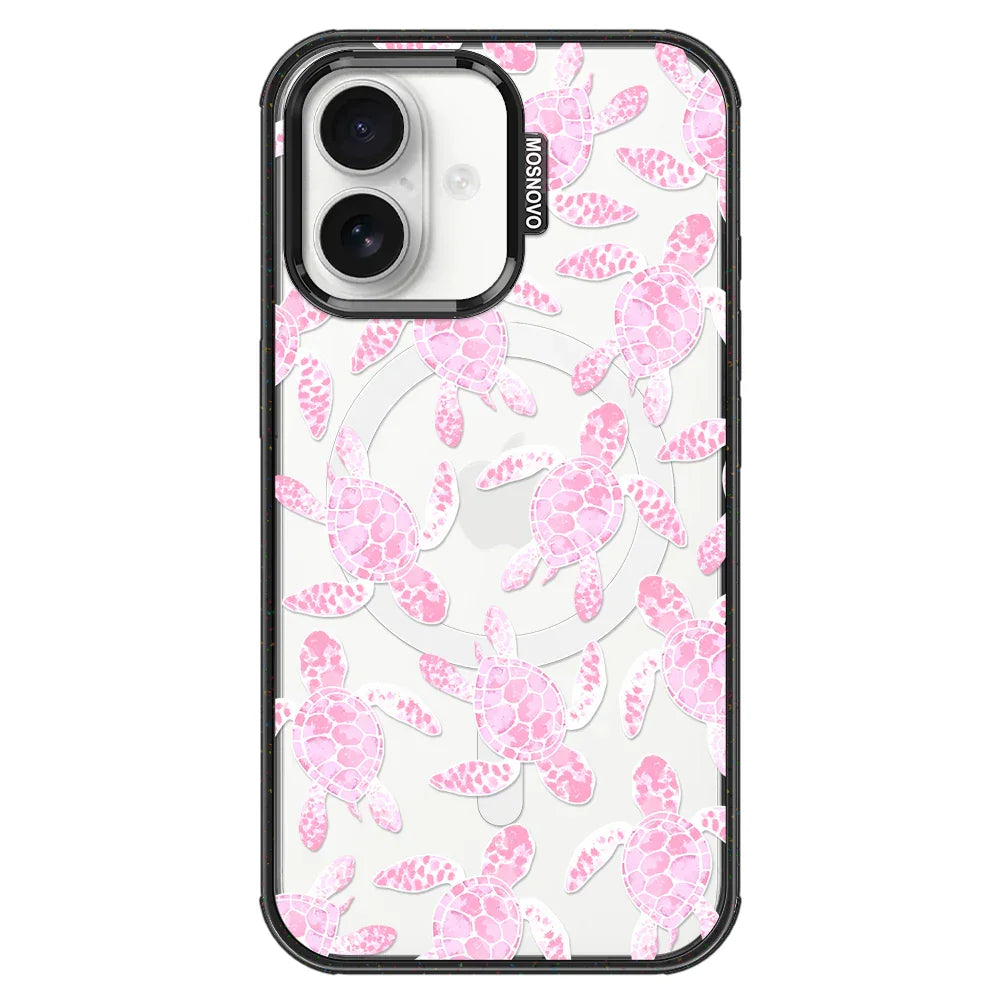 Pink Turtle Phone Case - iPhone 16 Plus Case Clear Black ShockStone With MagSafe