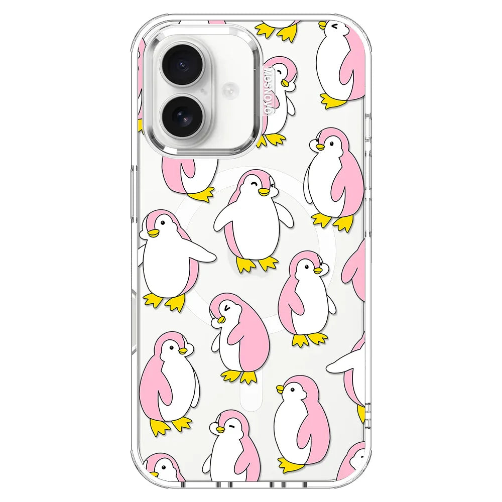 Pink Penguins Phone Case - iPhone 16 Plus Case Clear With MagSafe