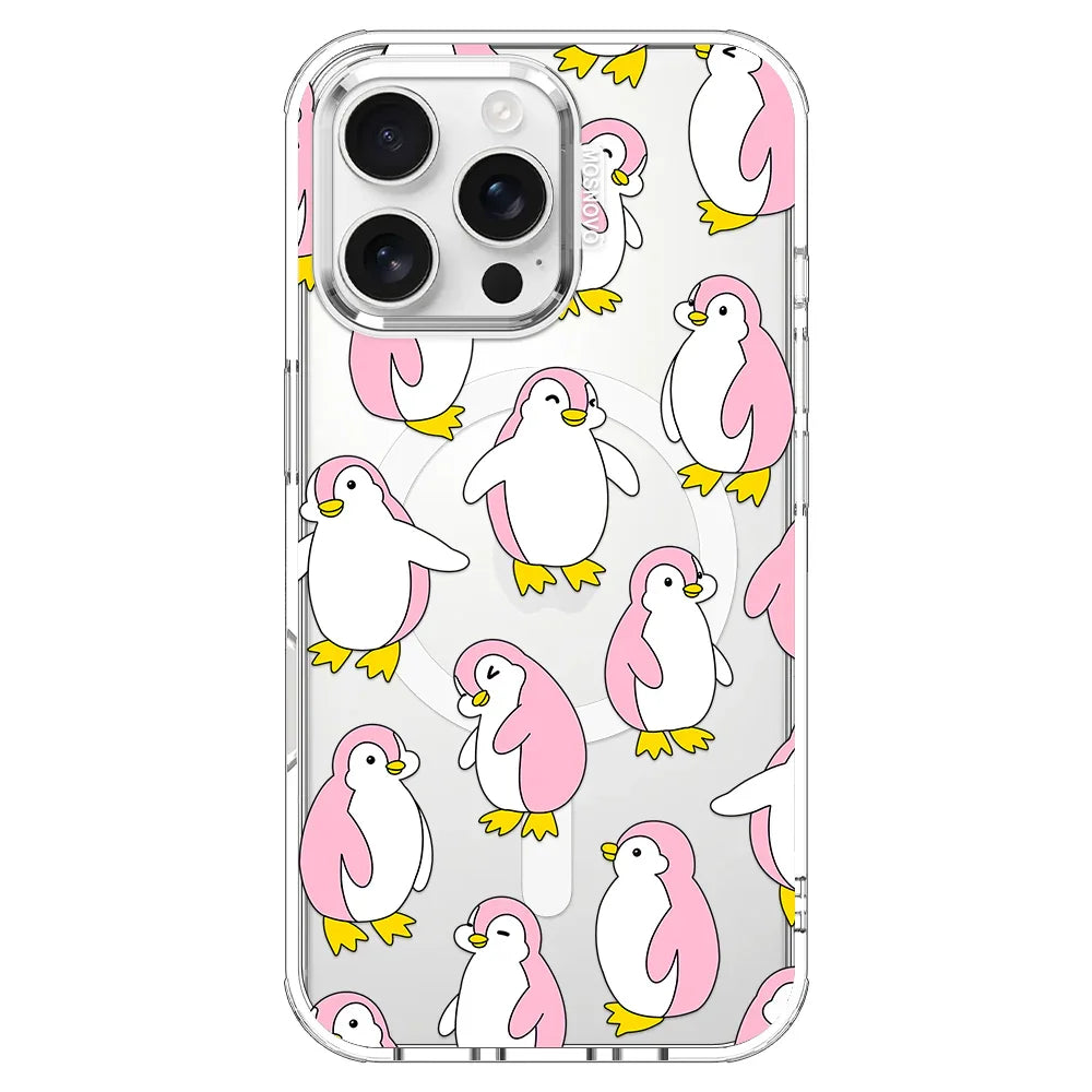 Pink Penguins Phone Case - iPhone 16 Pro Max Case Clear With MagSafe