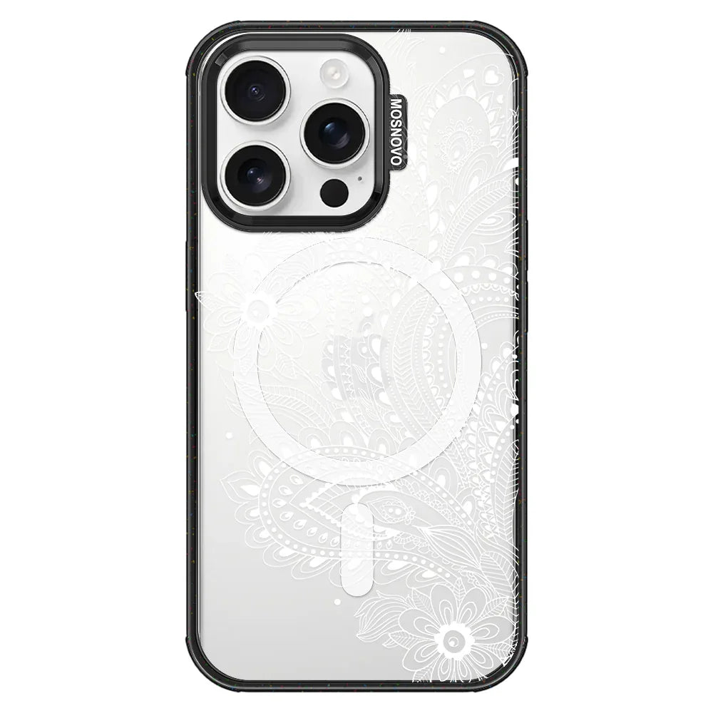 Aesthetic Flower Henna Phone Case - iPhone 16 Pro Case Clear Black ShockStone With MagSafe