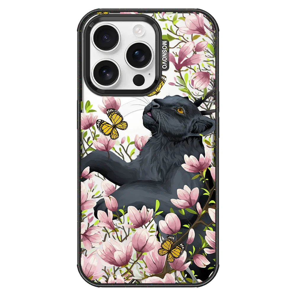 Black Leopard Garden Phone Case - iPhone 16 Pro Case Clear Black ShockStone With MagSafe