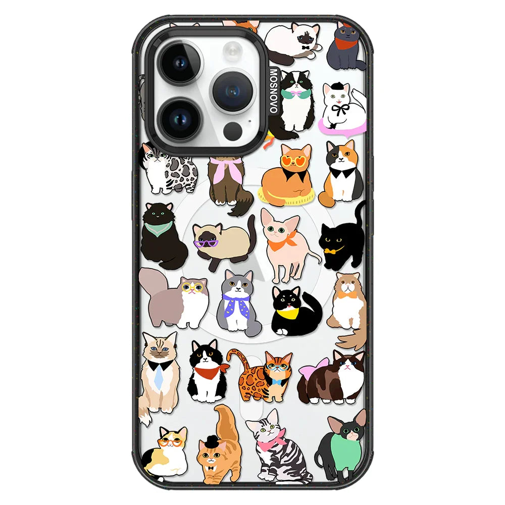 Cute Cat Phone Case - iPhone 14 Pro Max Case Clear Black ShockStone With MagSafe