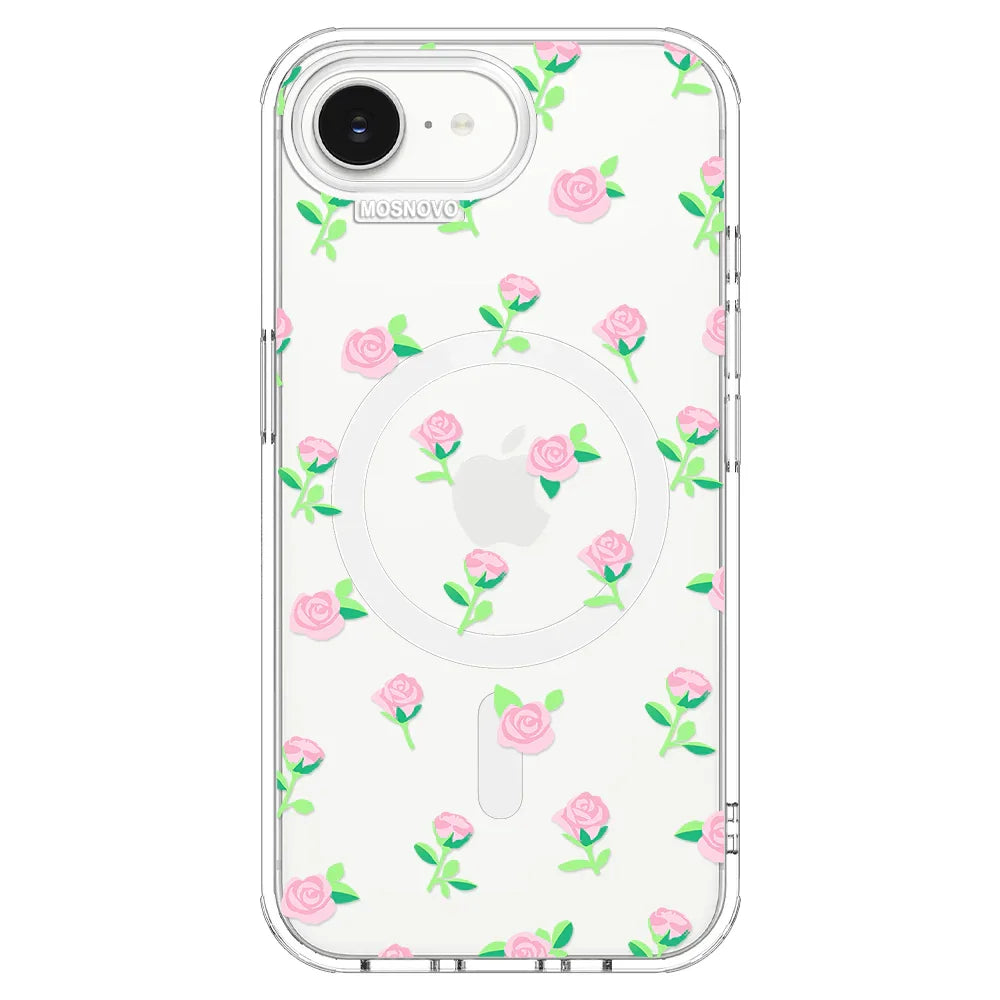 Pink Rose Floral Phone Case - iPhone 16e Case Clear With MagSafe