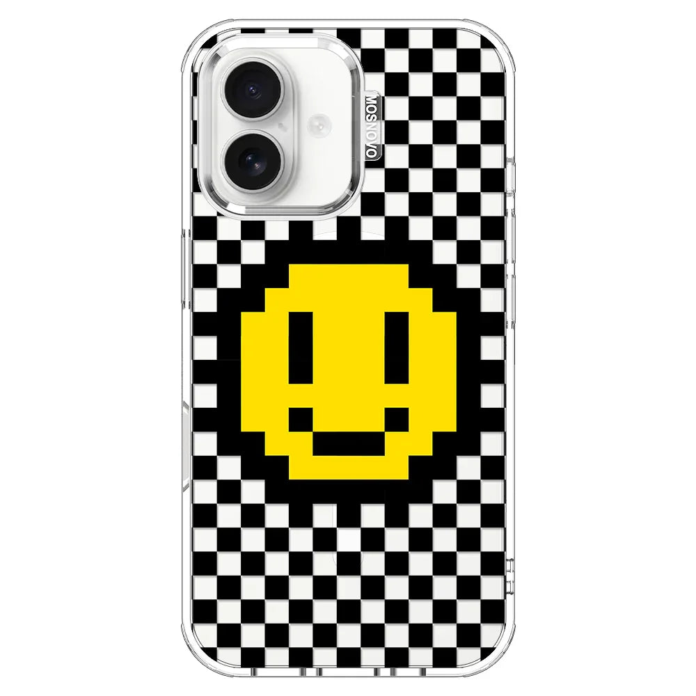 Smile Checkered Phone Case - iPhone 16 Case Clear With MagSafe