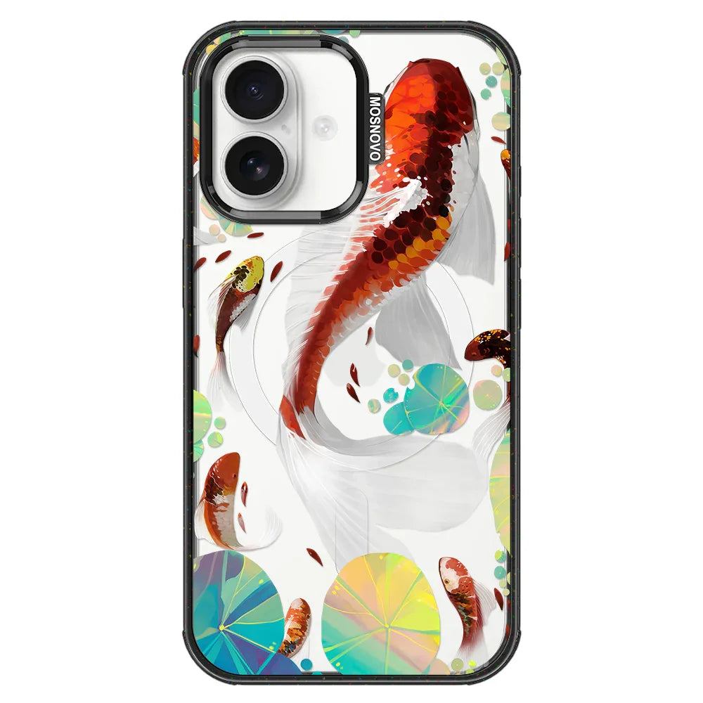 Koi Art Phone Case - iPhone 16 Case Clear Black ShockStone With MagSafe