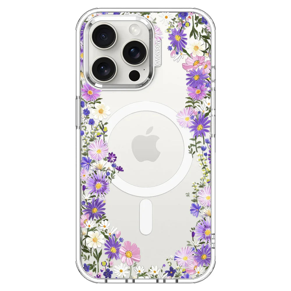 Purple Daisy Garden Phone Case - iPhone 15 Pro Max Case Clear With MagSafe