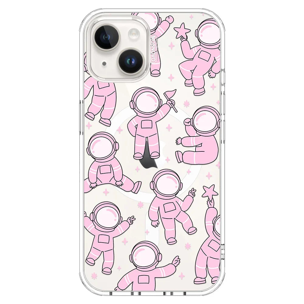 Pink Astronaut Phone Case - iPhone 13 Case Clear With MagSafe