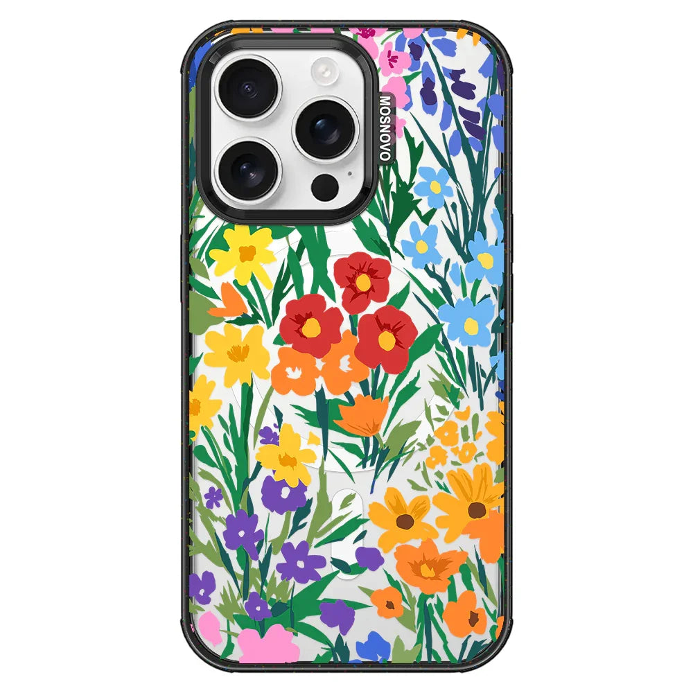 Spring Botanical Flower Floral Phone Case - iPhone 16 Pro Case Clear Black ShockStone With MagSafe