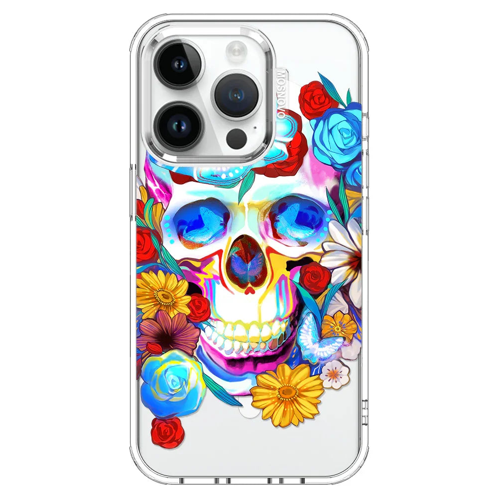 Sugar Flower Skull Phone Case - iPhone 14 Pro Case Clear With MagSafe
