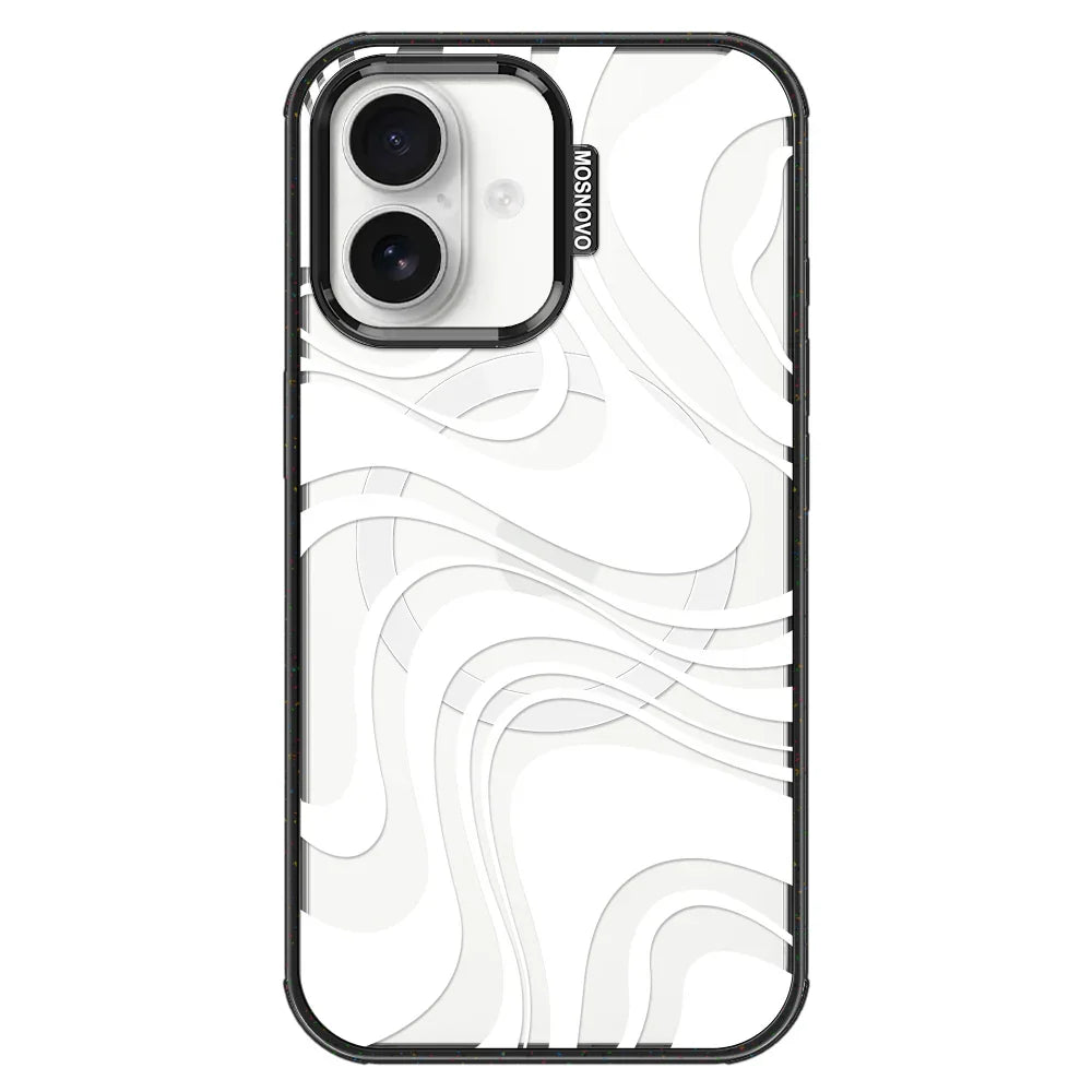 White Swirl Phone Case - iPhone 16 Case Clear Black ShockStone With MagSafe