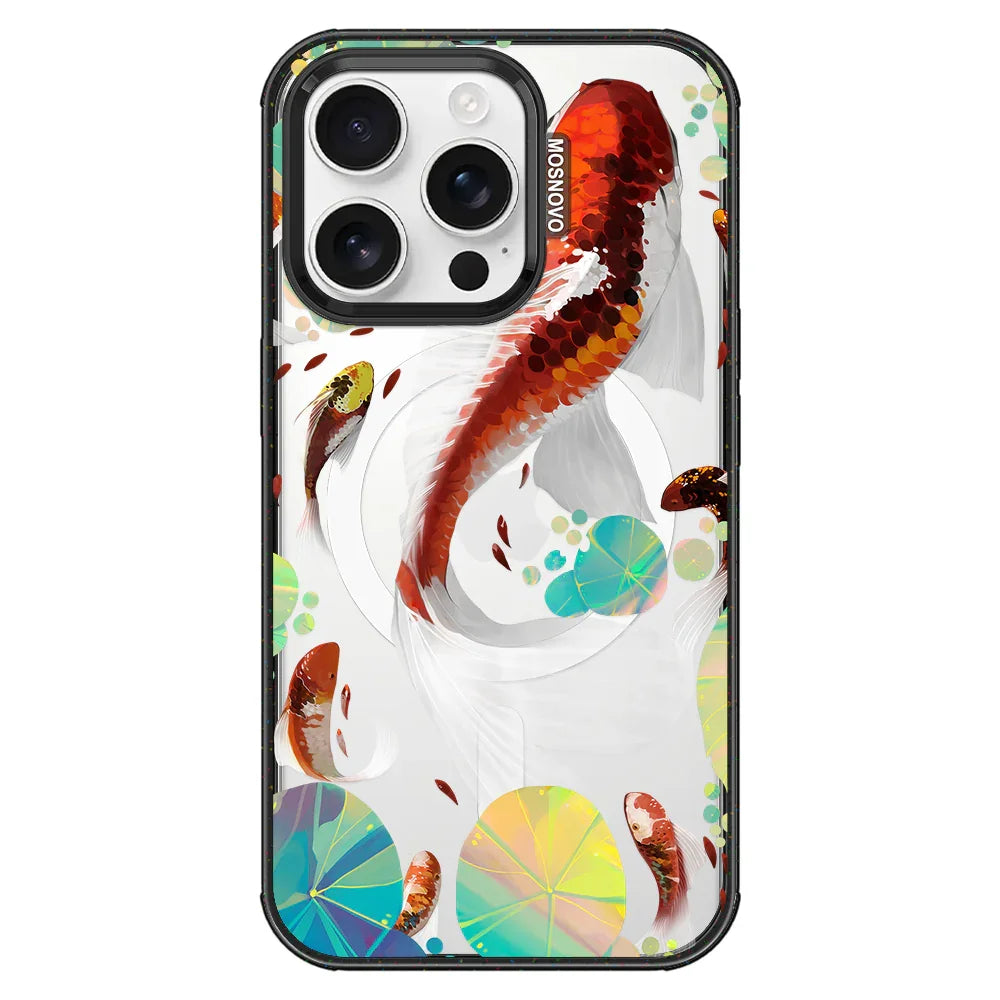 Koi Art Phone Case - iPhone 16 Pro Case Clear Black ShockStone With MagSafe