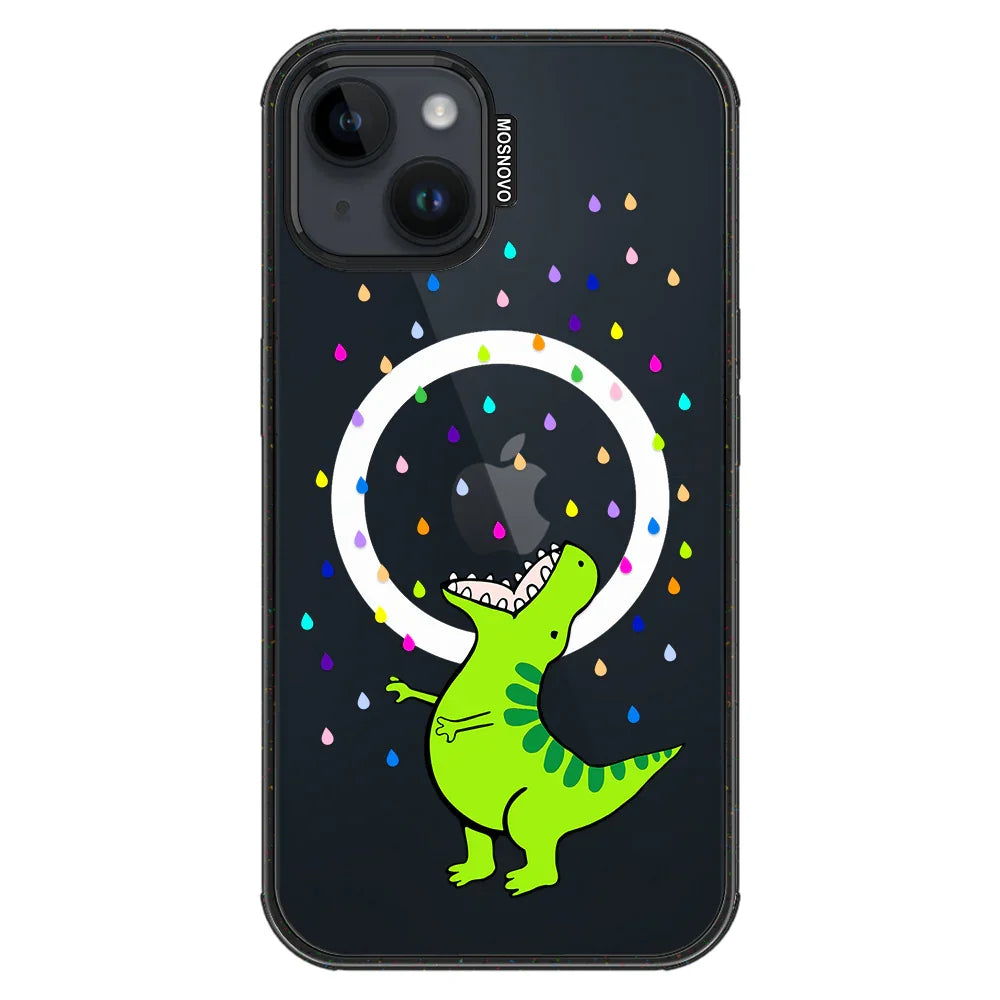 Rainbow Dinosaur Phone Case - iPhone 13 Case Clear Black ShockStone With MagSafe