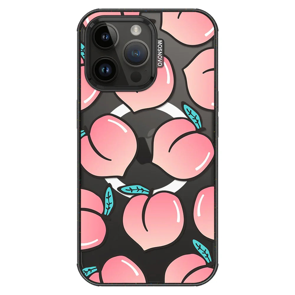 Cute Peach Phone Case - iPhone 14 Pro Max Case Clear Black ShockStone With MagSafe