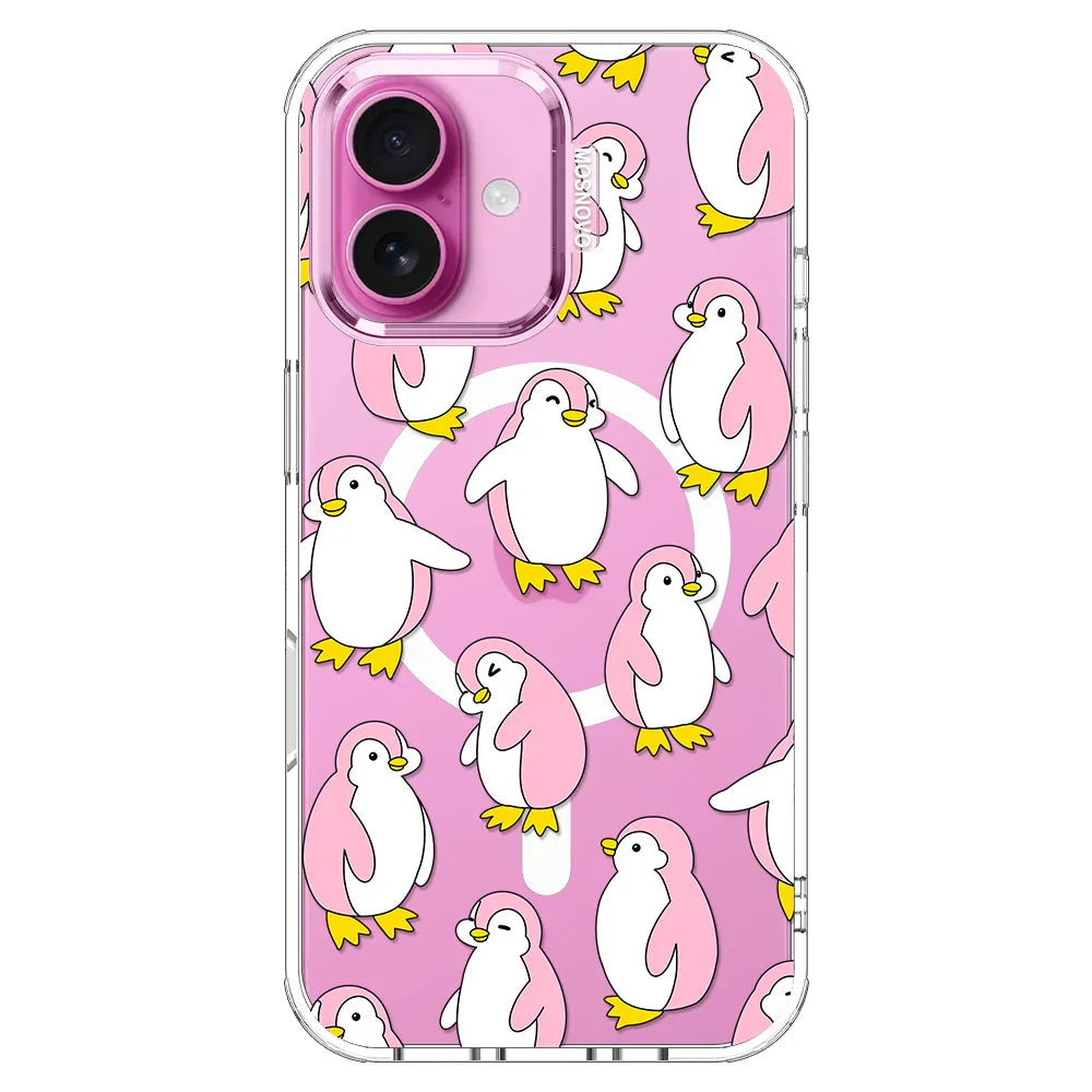 Pink Penguins Phone Case - iPhone 16 Plus Case Clear With MagSafe