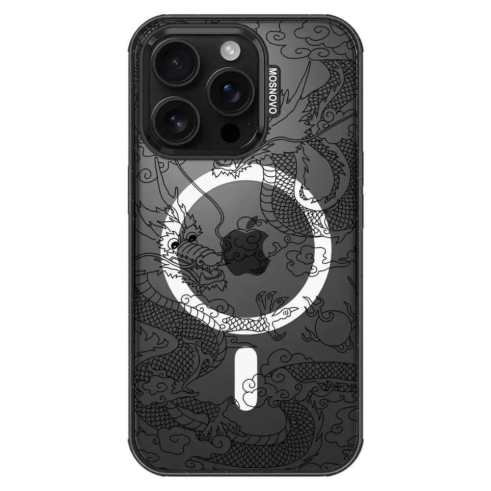 Black Dragon Phone Case - iPhone 16 Pro Case Clear Black ShockStone With MagSafe