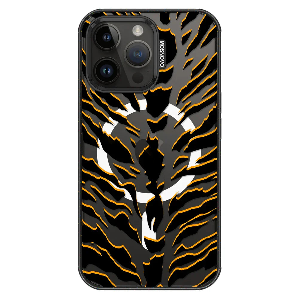 Tiger Print Phone Case - iPhone 14 Pro Max Case Clear Black ShockStone With MagSafe