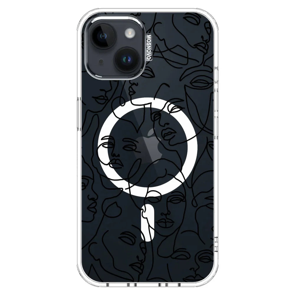 Abstract Face Line Art Phone Case - iPhone 14 Plus Case Clear With MagSafe