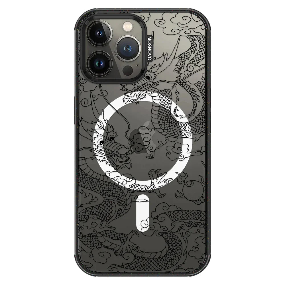 Black Dragon Phone Case - iPhone 13 Pro Max Case Clear Black ShockStone With MagSafe