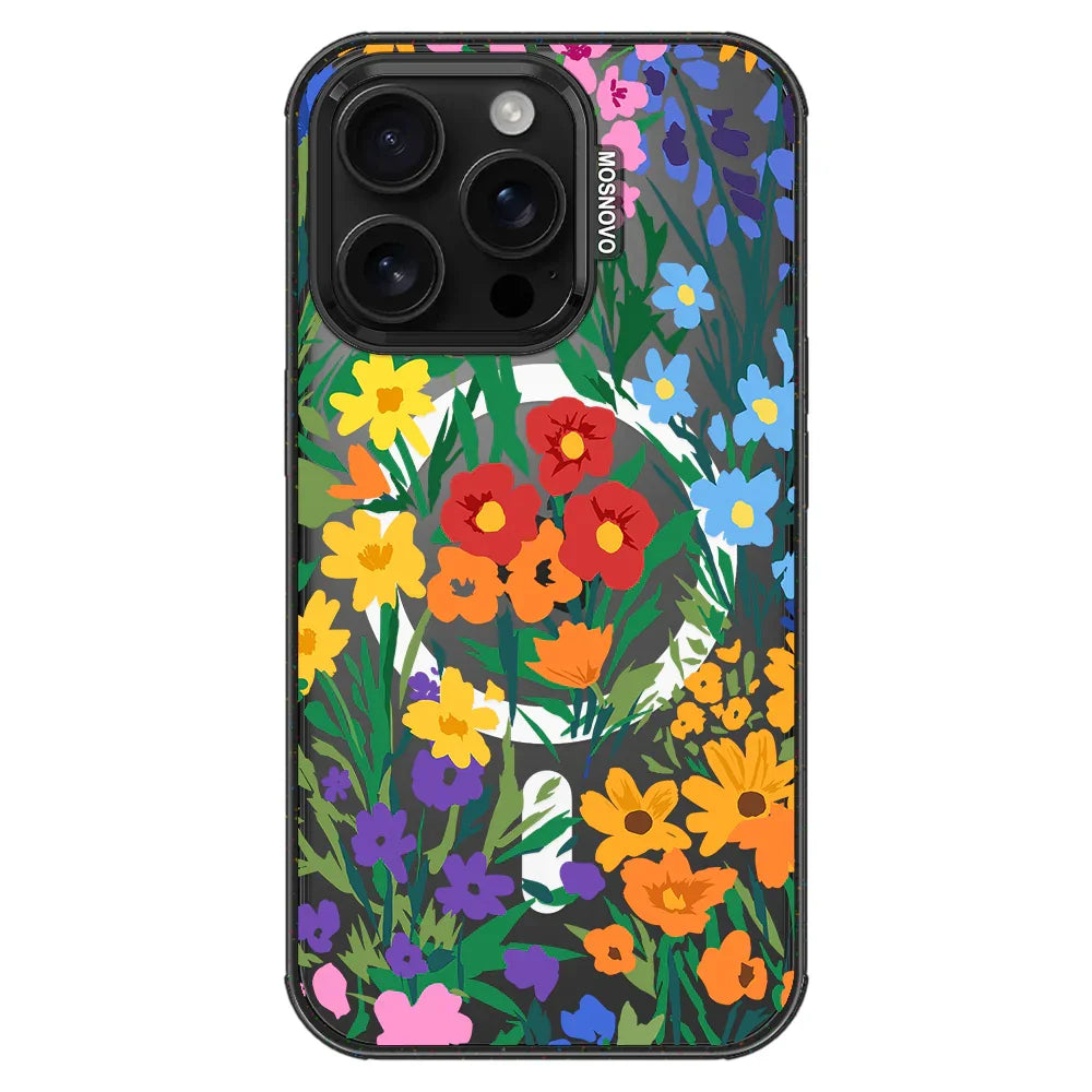 Spring Botanical Flower Floral Phone Case - iPhone 16 Pro Case Clear Black ShockStone With MagSafe
