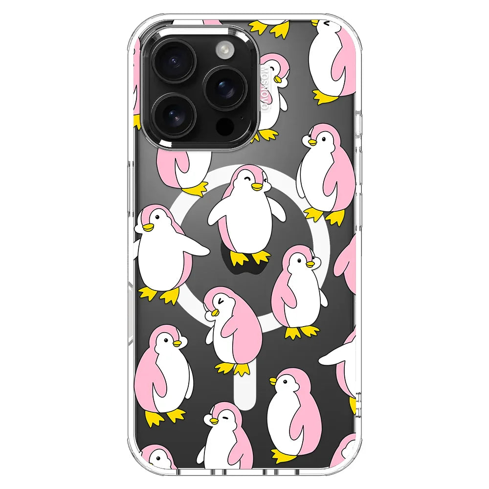 Pink Penguins Phone Case - iPhone 16 Pro Max Case Clear With MagSafe