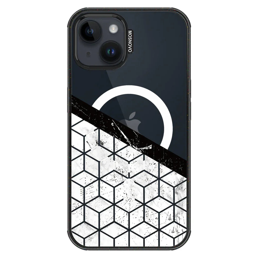 Marble Block Art Phone Case - iPhone 14 Plus Case Clear Black ShockStone With MagSafe