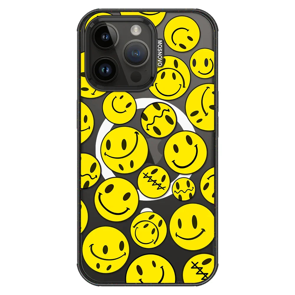 Smiley Face Phone Case - iPhone 14 Pro Max Case Clear Black ShockStone With MagSafe