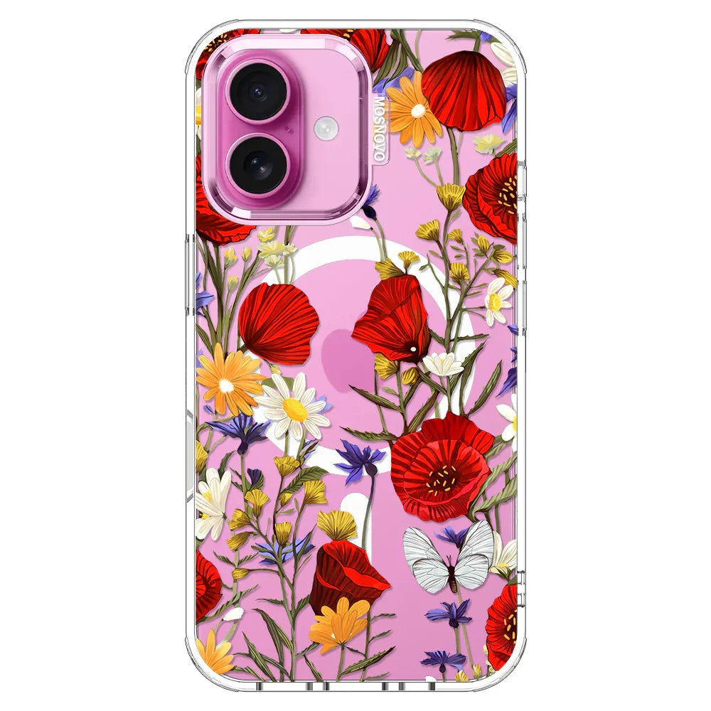 Poppy Floral Phone Case - iPhone 16 Plus Case Clear With MagSafe