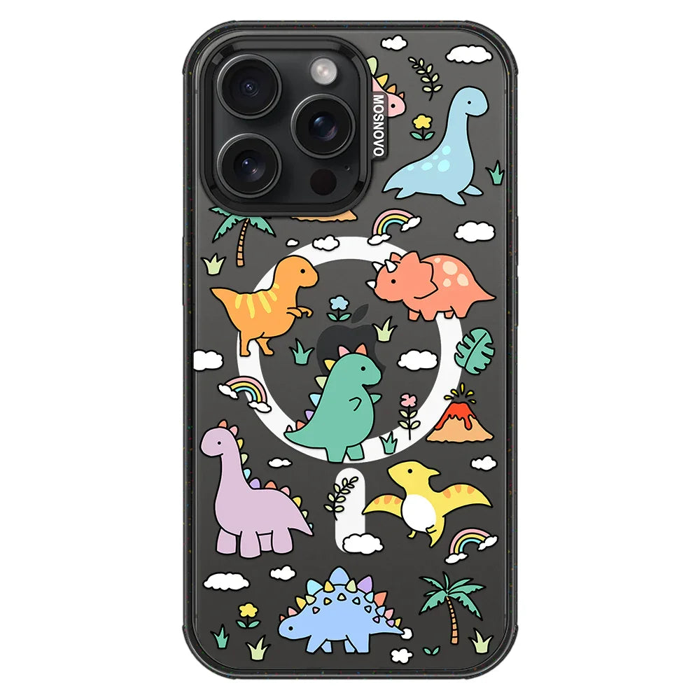 Dinosaur Land Phone Case - iPhone 15 Pro Max Case Clear Black ShockStone With MagSafe