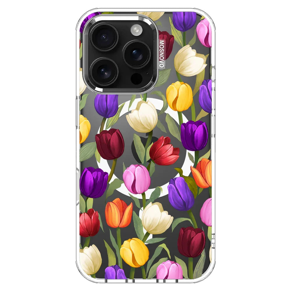 Colorful Tulips Phone Case - iPhone 16 Pro Case Clear With MagSafe