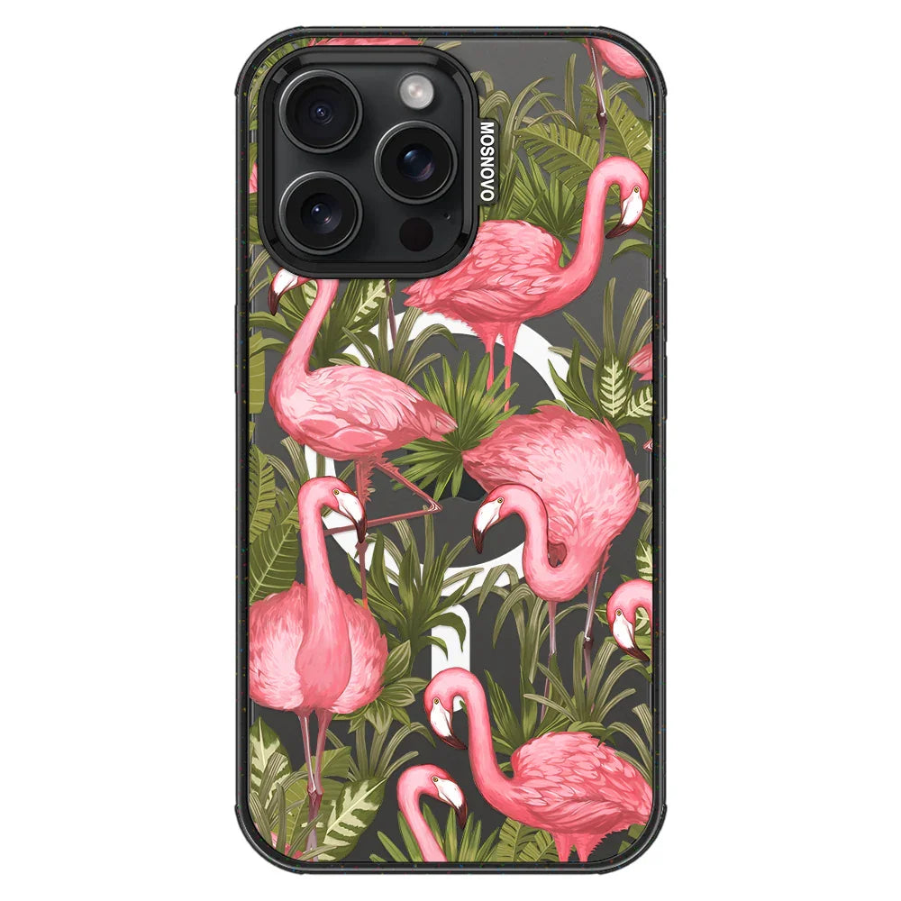 Flamingo Art Phone Case - iPhone 15 Pro Max Case Clear Black ShockStone With MagSafe
