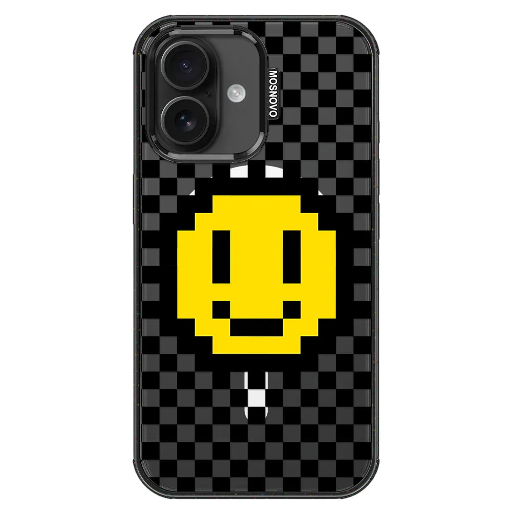 Smile Checkered Phone Case - iPhone 16 Case Clear Black ShockStone With MagSafe